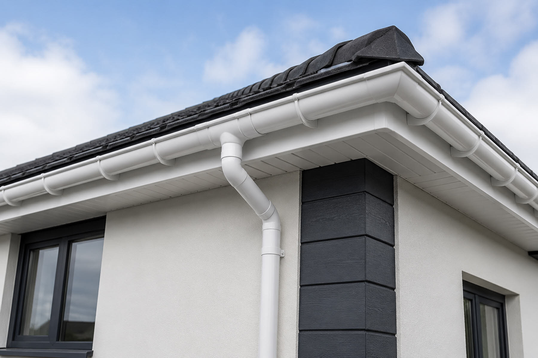 new build holiday park letting cabin corner roofline guttering